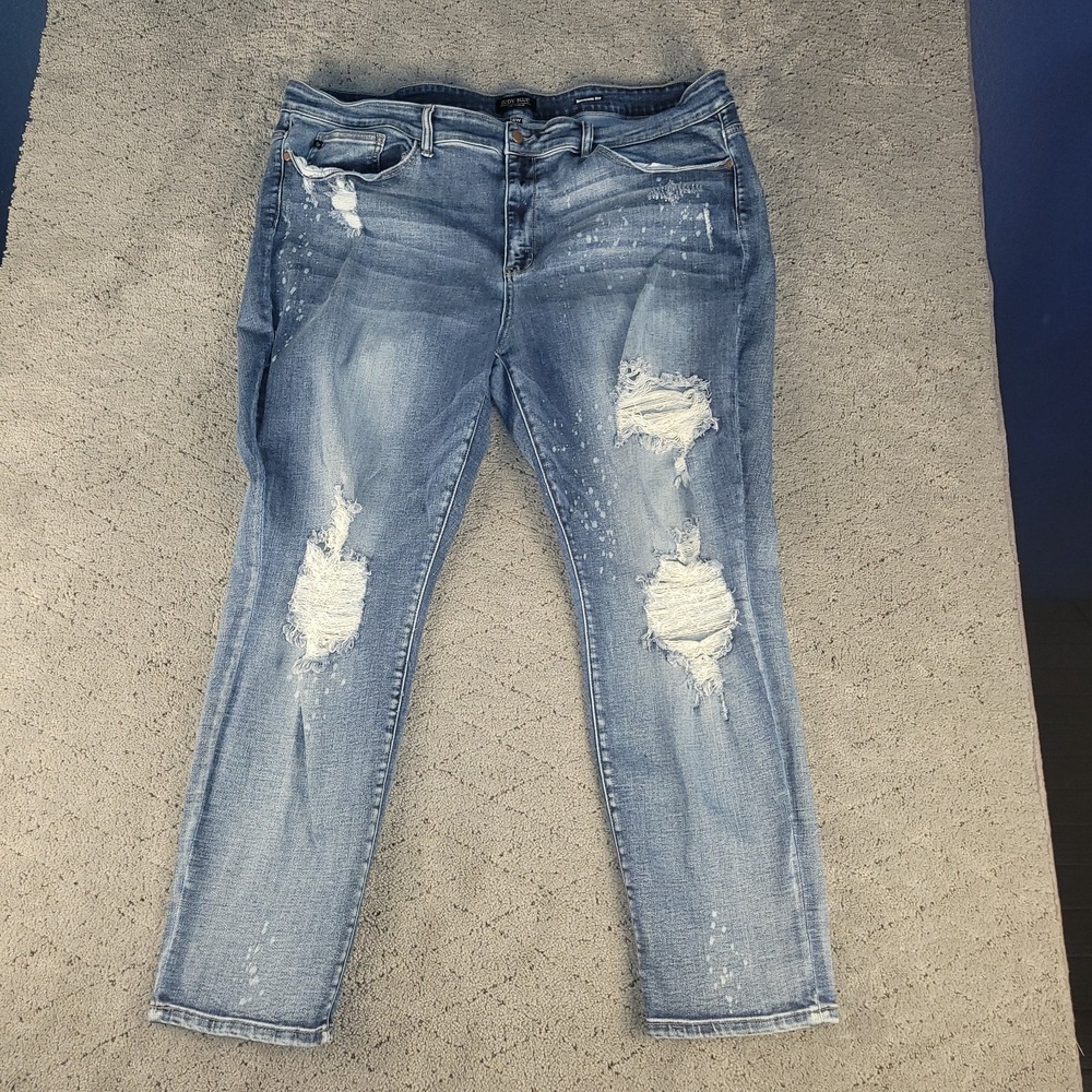 Judy Blue Jeans Womens 24W Plus Size Blue Boyfriend Fit High Rise Distressed